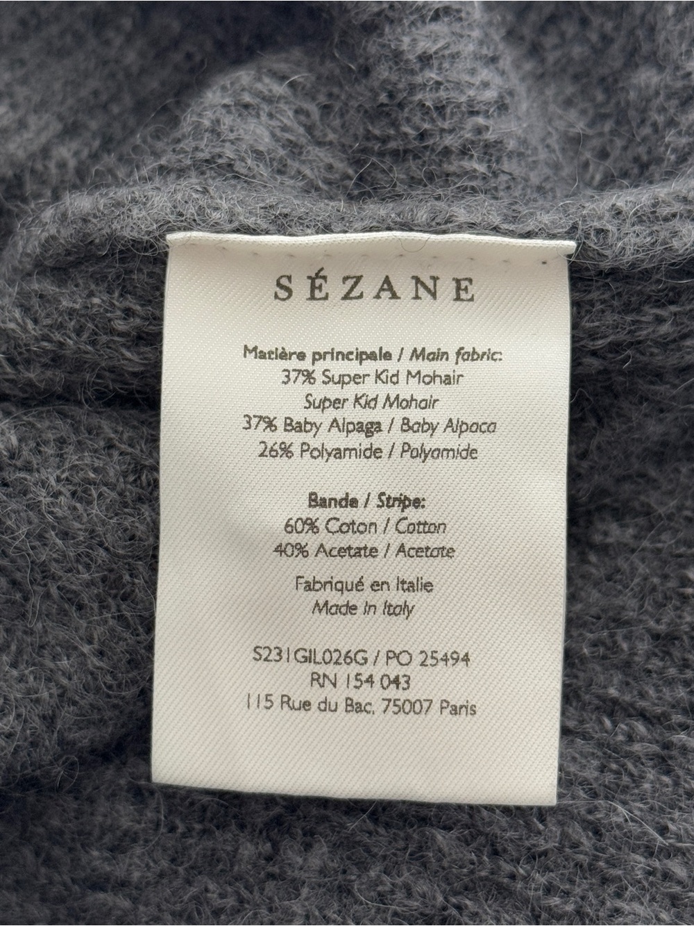 Sézane Barry Charcoal Gray Mohair Alpaca Cardigan Sweater - Picture 11 of 11